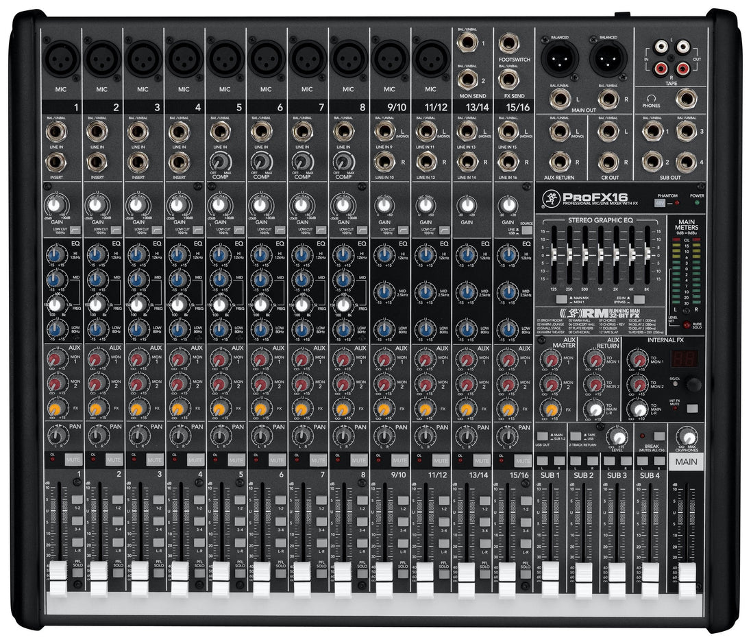 Mackie ProFX Series ProFX16, 16-channel/4-bus Compact Effects Mixer with USB