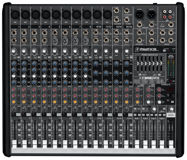 Mackie ProFX Series ProFX16, 16-channel/4-bus Compact Effects Mixer with USB
