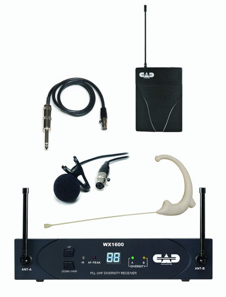 CAD WX1610 UHF Wireless Body Pack Microphone System (Includes E19 Earworn, WXGTR, and WXLAV)