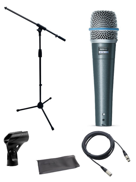 Shure Beta 57a Microphone Bundle with Mic Boom Stand and XLR Cable