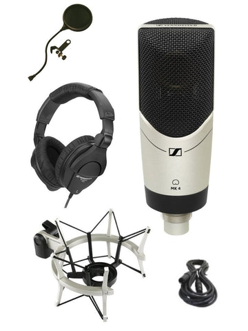 Sennheiser MK-4 STUDIO Limited Edition MK4 Mic Bundle with Headphones, Shockmount, XLR Cable and Pop Filter Popper Stopper