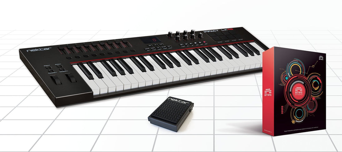 Nektar Impact LX49 49 note USB keyboard controller bundle with Bitwig Studio Software DAW and NP-1 Pedal