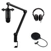 Blue Yeticaster Studio Podcast/Streaming Bundle with Multi-Track Recording-Mastering Software (Blackout, shockmount, Compass broadcast boom arm), Headphones &amp; Pop Filter Bundle