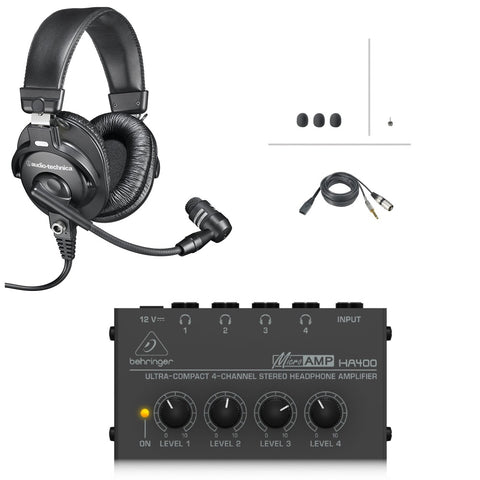Audio-Technica BPHS1 Broadcast Stereo Headset with Dynamic Boom Mic and Headphone Amp Bundle
