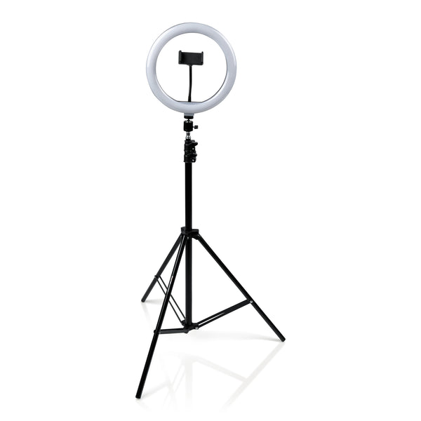 Gator Frameworks 10-Inch LED Ring Light with Tripod Base Stand with Phone Holder (GFW-RINGLIGHTTRIPD REFURB), Black