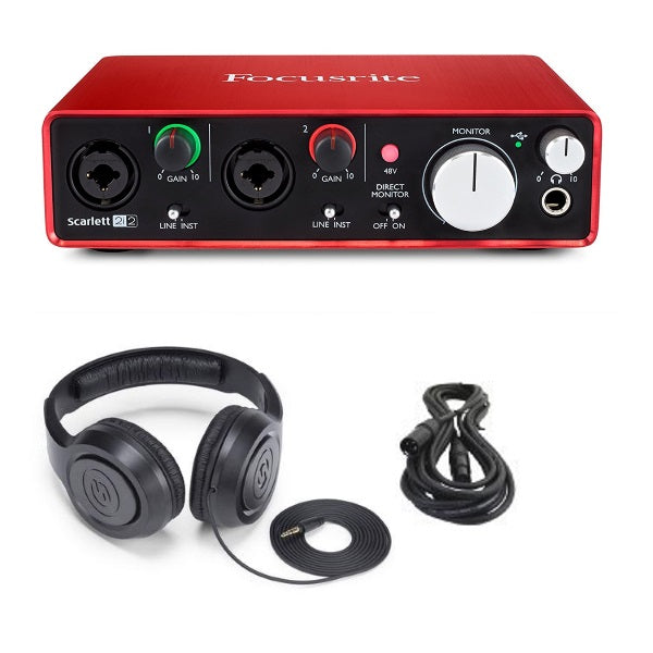Focusrite Scarlett 2i2 (2ND GEN) 2 In/2 Out USB Recording Audio Interface Bundle with XLR Cable and Studio Headphones