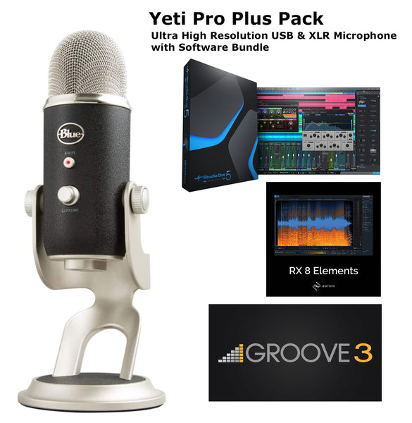 Blue Yeti Pro USB &amp; XLR Microphone Plus Pack Bundle with Presonus StudioOne 5 Artist DAW, iZotope RX Elements Plug-in and Groover 3 Tutorials 3-Month Subscription