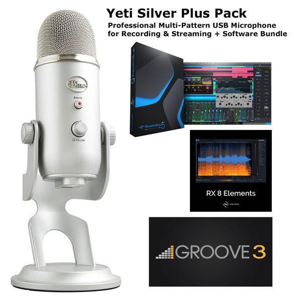 Blue Yeti Silver Plus Pack Professional Multi-Pattern USB Recording &amp;amp; Streaming Mic and Software Bundle